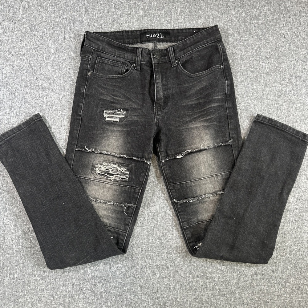 Rue21 Supreme Flex‎ Skinny Distressed Jeans Mens 28x30 Black Stretch